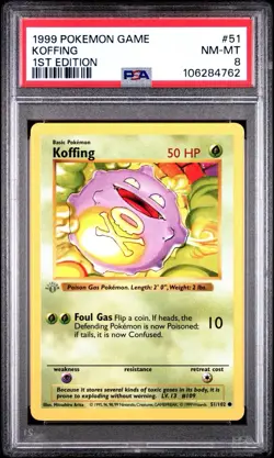 1999 Pokemon Base Set #51 Koffing 1st Edition Shadowless PSA 8 - Image 1