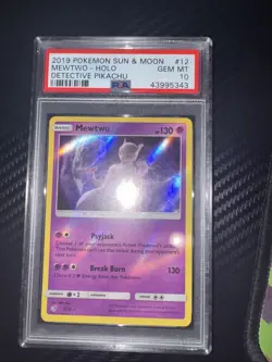 Pokemon S&M Detective Pikachu Mewtwo Holo Card #12/18 PSA 10 Gem Mint - Image 1