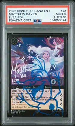 DISNEY LORCANA EN 1 MATTHEW DAVIES 42/204 ELSA AUTO PSA 9 AUTO 10 OLAF SKETCH - Image 1