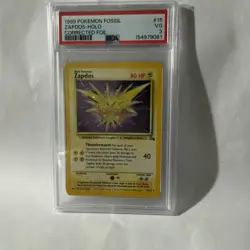 1999 Pokemon Fossil Zapdos Holo 15 Corrected Foil PSA 3 - Image 1