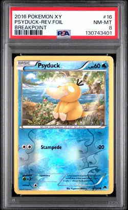 2016 POKEMON XY BREAKPOINT #16 PSYDUCK-REVERSE FOIL PSA 8 - Image 1