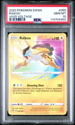 2020 Pokemon Sword & Shield Vivid Voltage Raikou #050 Vivid Voltage PSA 10 - Image 1