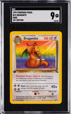 1999 POKEMON FOSSIL 1ST EDITION #19 DRAGONITE SGC 9 - Image 1