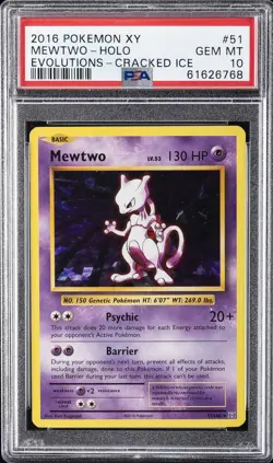 2016 POKEMON XY EVOLUTIONS CRACKED ICE #51 MEWTWO-HOLO PSA 10 - Image 1