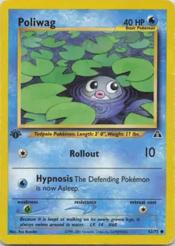 Poliwag 62/75 Common Neo Discovery Pokemon TCG 1st Edition HP - Image 1