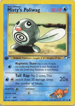 Misty's Poliwag 87/132 Common Gym Heroes Pokemon 1st Edition HP - Image 1