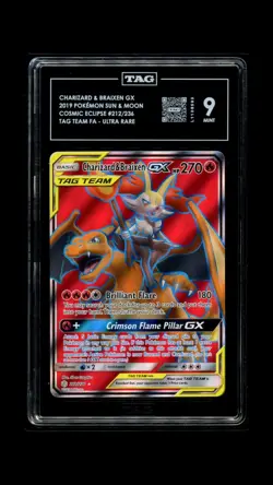 2019 Pokemon Charizard & Braixen GX Tag Team #212 Graded TAG 9 - Image 1
