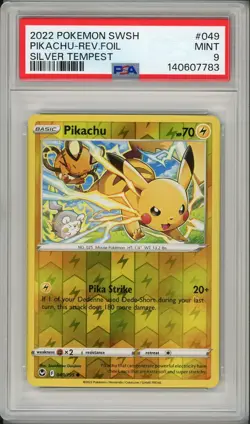 2022 Pokemon SWSH Silver Tempest Pikachu Reverse Foil #049 PSA 9 - Image 1