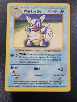 Pokemon TCG - Wartortle - 42/102 - Uncommon (Shadowless) - Base MP - Image 1
