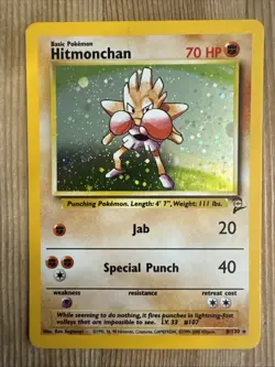 Pokemon TCG Hitmonchan Base Set 2 8/130 Holo Unlimited Holo Rare - MP - Image 1