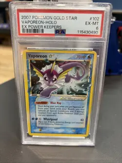 VAPOREON 2007 Pokemon Gold Star Ex Power Keepers #102 PSA 6 (clean 6) - Image 1