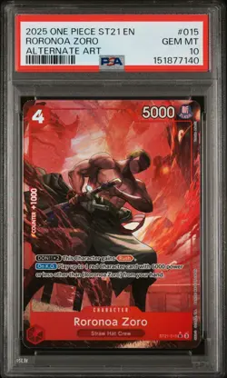 PSA 10 – 2025 ONE PIECE STARTER DECK ST21-EX GEAR 5 015 RORONOA ZORO ALT ART(EN) - Image 1