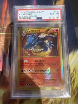 PSA 8 SHINY CHARIZARD 136/135 SECRET RARE 2013 B&W PLASMA STORM GRADED CARD - Image 1