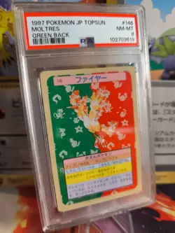 Pokemon Card Moltres Lavados Green Back Topsun 1995 Bandai Japanese PSA 8 - Image 1