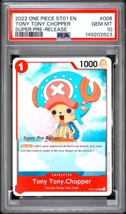 2022 ONE PIECE SUPER PRE RELEASE ST01-006 TONY TONY CHOPPER PSA 10 GEM MINT - Image 1