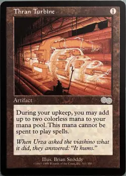 MTG Thran Turbine Urza’s Saga Vintage Artifact Rare 1998 Magic Card LP - Image 1