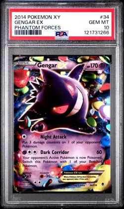 2014 POKEMON XY PHANTOM FORCES #34 GENGAR EX PSA 10 - Image 1