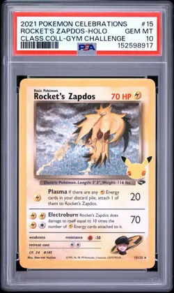 2021 Pokemon Celebrations Classic Coll #15 Rocket's Zapdos Holo PSA 10 GEM MINT - Image 1