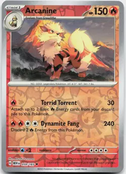 Arcanine 059/165 Uncommon 151 Pokemon Reverse Holo Near Mint - Image 1