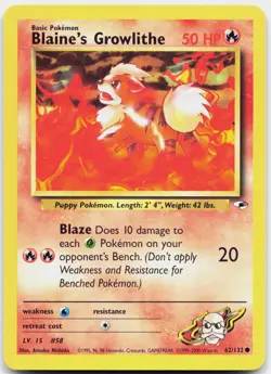Blaine's Growlithe 62/132 Common Gym Heroes Pokemon Near Mint - Image 1