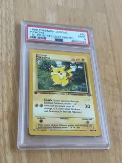 1999 POKEMON JUNGLE 1ST EDITION W STAMP DUELIST PROMO #60 PIKACHU PSA 9 - Image 1