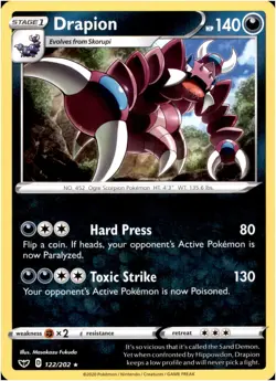 Drapion 122/202 Rare - Pokemon SWSH01: Sword & Shield Base Set LP-NM - Image 1