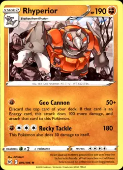 Rhyperior 091/196 Rare - Pokemon SWSH11: Lost Origin 2022 NM - Image 1