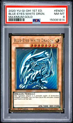 2020 YU-GI-OH! MAXIMUM GOLD 1ST EDITION #EN001 BLUE-EYES WHITE DRAGON PSA 8 - Image 1