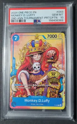 2024 One Piece Monkey D. Luffy P-043 2nd Anniversary Tournament Promo Psa 10 - Image 1