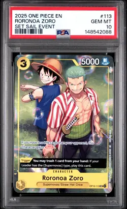 2025 ONE PIECE PROMOS SET SAIL EVENT #113 RORONOA ZORO PSA 10 - Image 1