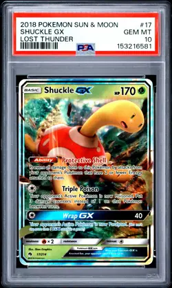 2018 POKEMON SUN & MOON LOST THUNDER #17 SHUCKLE GX PSA 10 - Image 1