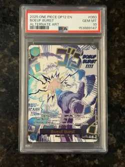 2025 One Piece OP12 EN Boeuf Burst Alternate Art PSA 10 GEM MINT - Image 1