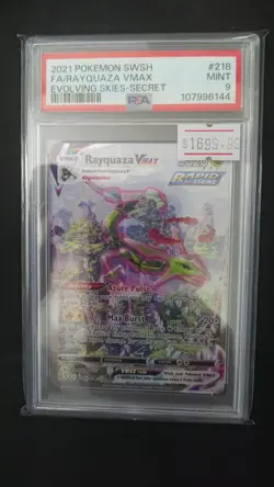PSA 9 Rayquaza Vmax 218/203 Evolving Skies Secret Rare Alternate Art POKEMON - Image 1