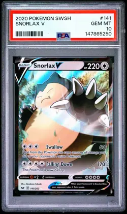 2020 POKEMON SWORD & SHIELD #141 SNORLAX V PSA 10 - Image 1