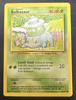 Pokemon TCG Bulbasaur Base Set 44/102 Regular Unlimited Common LP - Image 1