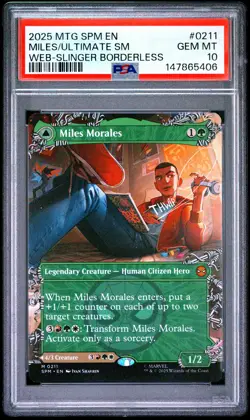 2025 MTG MARVEL'S SPIDER-MAN #0211 MILES MORALES/ULTIMATE SPIDER-MAN PSA 10 - Image 1