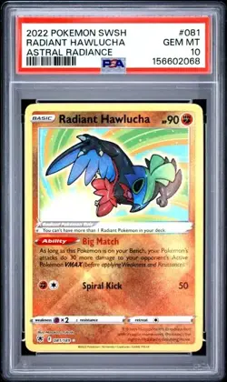 2022 Pokemon SWSH Astral Radiance Radiant Hawlucha #081 - Graded PSA 10 MT - Image 1