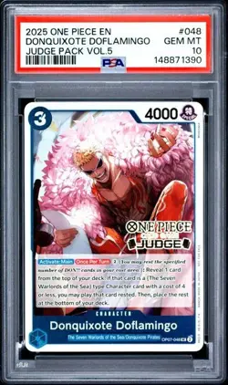 2025 ONE PIECE JUDGE PACK VOLUME 5 048 DONQUIXOTE DOFLAMINGO PSA 10 GEM MINT - Image 1
