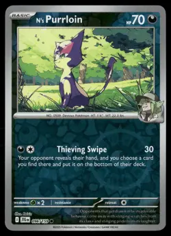 N's Purrloin 096/159 Common Journey Together Pokemon Reverse Holo Near Mint - Image 1