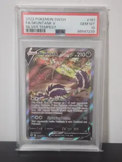 2022 Pokemon Skuntank V (Alternate Full Art) 181/195 SWSH Silver Tempest PSA 10 - Image 1