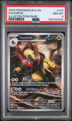2025 Pokemon BLK EN Black Bolt Haxorus Illustration Rare #147 PSA 8 NM-MT - Image 1