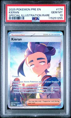 2025 POKEMON PRE EN-PRISMATIC EVOLUTIONS SPECIAL ILLUSTRATION RARE KIERAN PSA 10 - Image 1