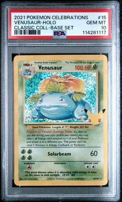 PSA 10 Venusaur 15/102 Celebrations Classic Collection Holo Graded Pokemon Card - Image 1