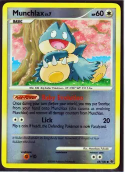 2008 POKEMON MUNCHLAX 68/100 MAJESTIC DAWN-REVERSE HOLO-NM/LP) M3 - Image 1