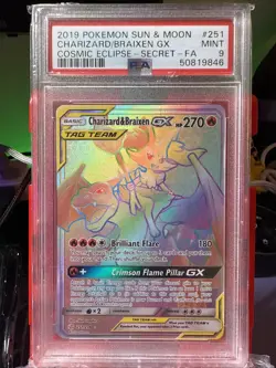 Pokemon Charizard & Braixen GX (Secret) 251/236 Sm-Cosmic Eclipse Holo PSA 9 - Image 1