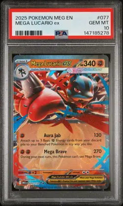 2025 POKEMON MEG EN-MEGA EVOLUTION #077 MEGA LUCARIO EX PSA 10 - Image 1