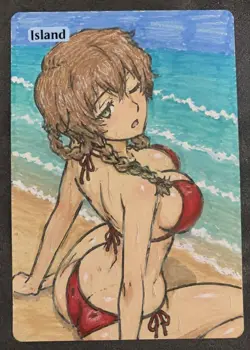 Magic MTG Altered Island / Land Card | Original Hand Painted & Color Anime Girl - Image 1