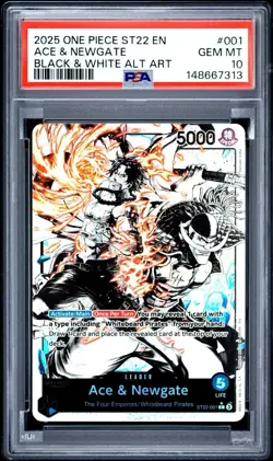 2025 ONE PIECE ST22-001 STARTER DECK ACE & NEWGATE B&W PARALLEL ALT ART PSA 10 - Image 1
