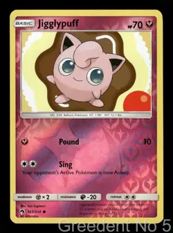 Jigglypuff 133/214 Common Lost Thunder Pokemon Reverse Holo Lightly Played - Image 1