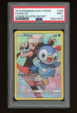 2019 Pokemon Sun & Moon #239 Piplup Full Art Cosmic Eclipse Secret PSA 9 - Image 1